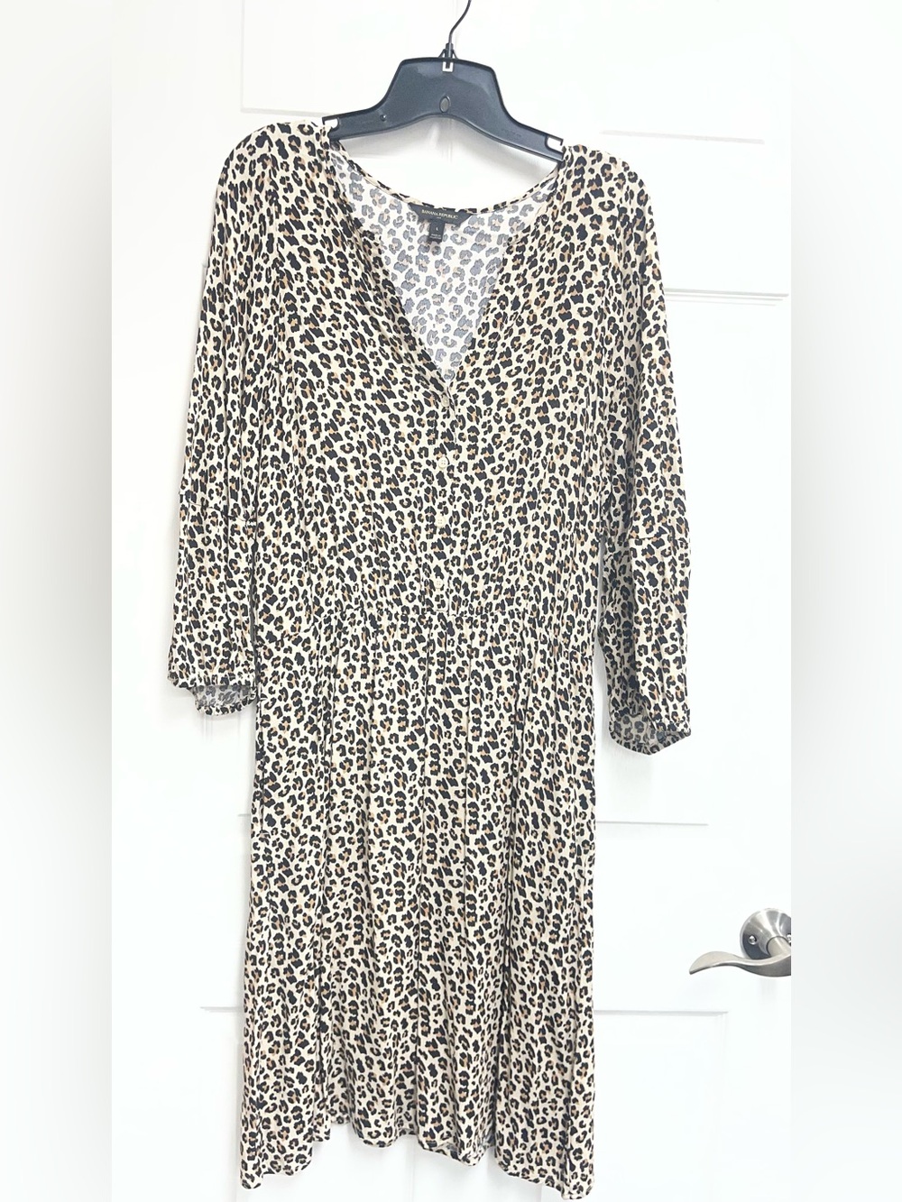 Banana Republic Beige and Black Leopard-Print Long Sleeve Dress sz L